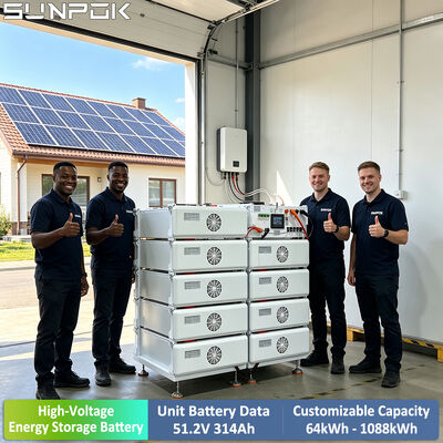 SUNPOK High Voltage Batteries 50KWH 100KWH 200KWH Solar Storage Battery 51.2V 314AH LiFePO4 Battery Power Storage for Home