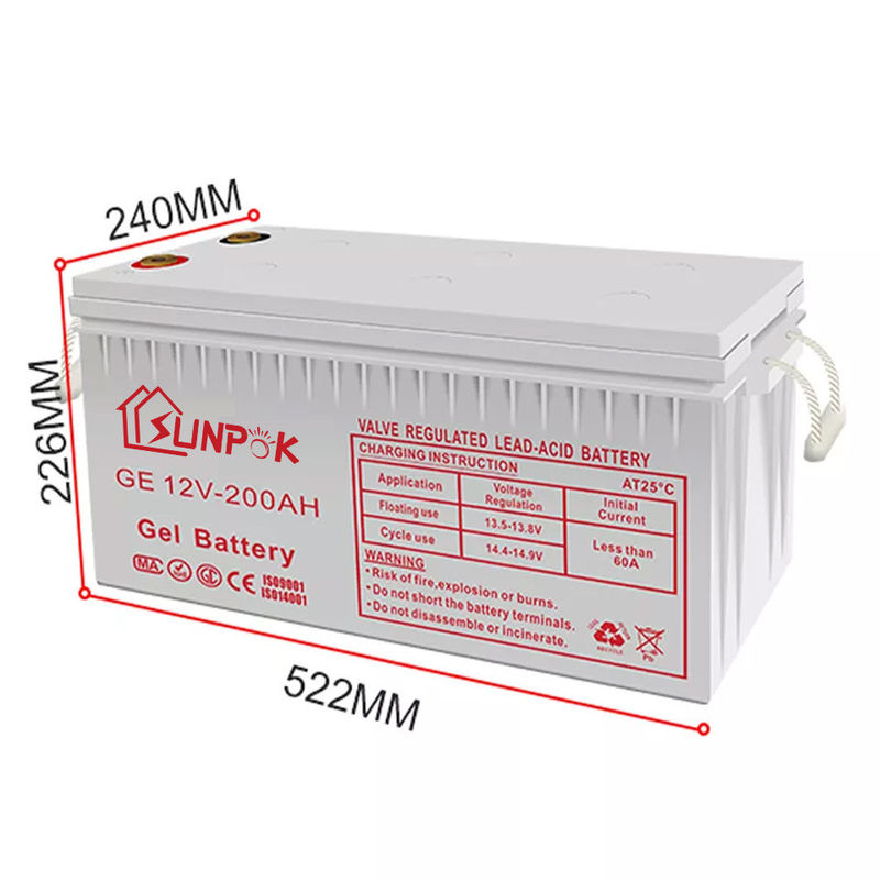 Sunpok 12V Derin Döngüsü Jel Akü Dayanıklılığı Güneş Derin Döngüsü Jel Kurşun Asit Piller 12v 200ah 250ah
