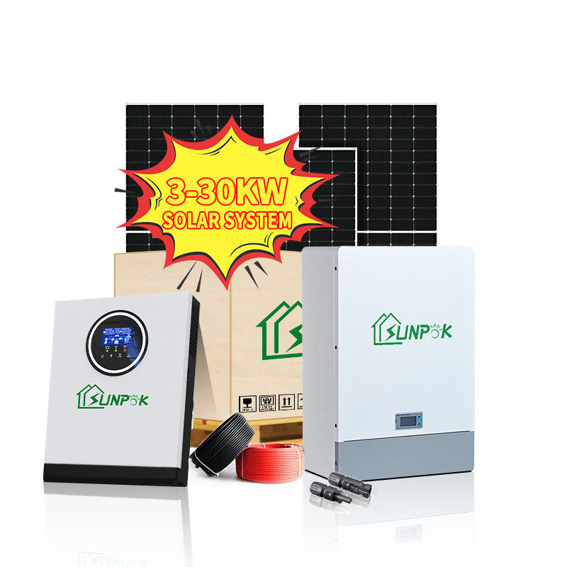 Sunpok komple kapalı ızgara güneş enerjisi kitleri 5kwh 10kwh 15kwh 20kwh 25kwh 30kwh ızgara hibrid güneş enerjisi inverteri