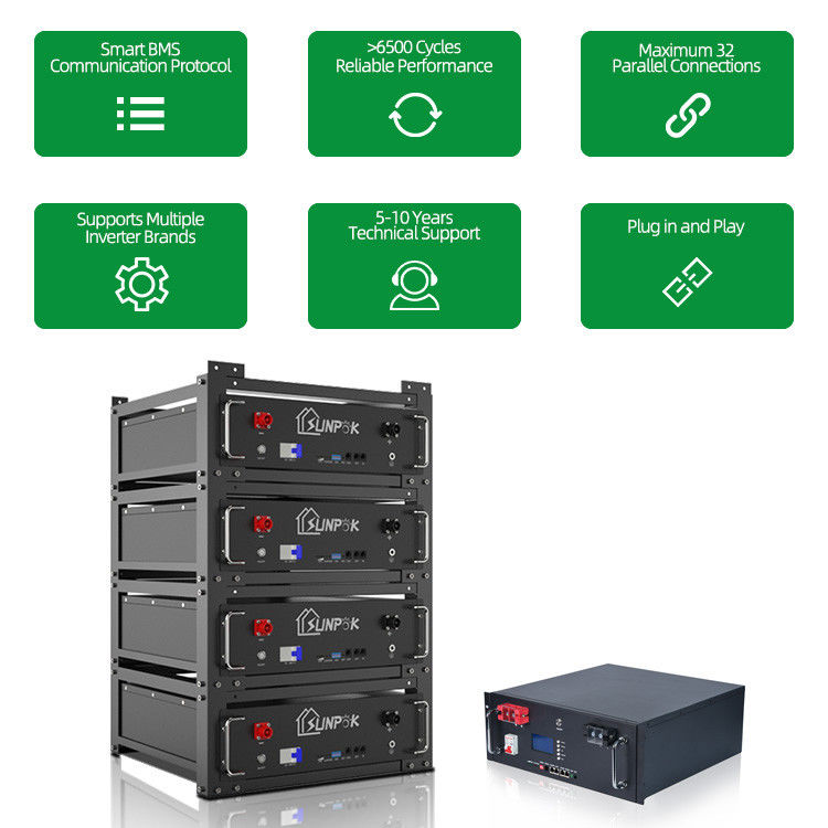 Rack Bataryası Ev Enerji Depolama Sistemleri Lifepo4 Bataryası Bluetooth ile 48V 200AH 10kwh