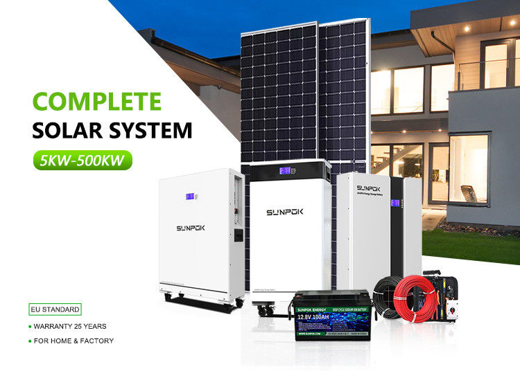 Hibrit Inverter Güneş Sistemi 10kw 50kw 500kw Lityum İyon Pil Çatı Montajı Ev Kullanımı