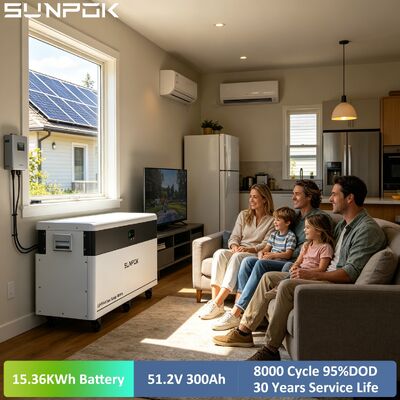 SUNPOK 51.2V 300Ah 15KWh LiFePO4 Battery Home Solar Energy Storage 48V 10KW Residential Lithium Battery Pack
