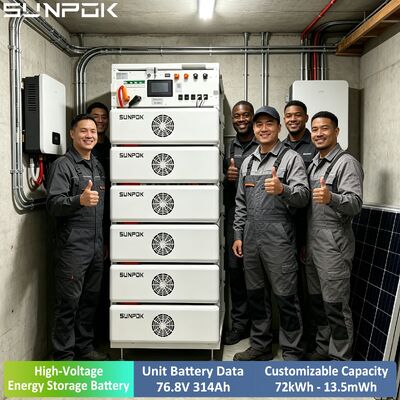 SUNPOK Yüksek Voltaj Lityum Batarya 76.8V 314AH 100kWh 200kWh 500kWh Ticari Kullanım İçin LiFePO4 Batarya Sistemi Stokta