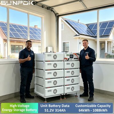 SUNPOK Lithium Battery 16kwh 51.2V 314Ah Lifepo4 Battery Rack High Voltage 96 kwh 100kwh 120kwh Energy Storage System