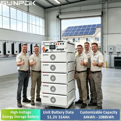 SUNPOK High Voltage Batteries 50KWH 100KWH 200KWH Solar Storage Battery 51.2V 314AH LiFePO4 Battery Power Storage for Home